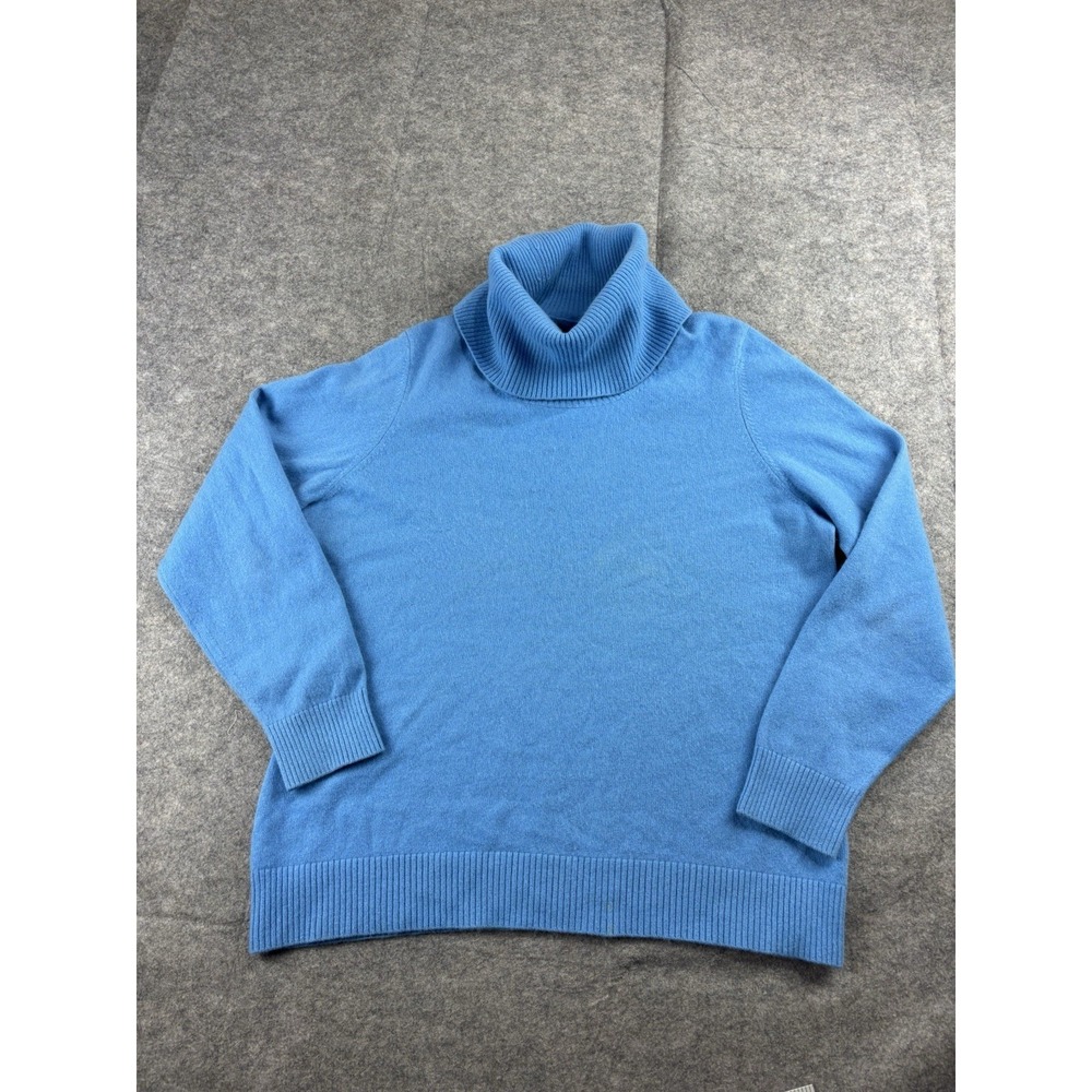 Lands End Women XL/L? Turtleneck Jumper 100% Cashmere Blue Super Soft Winter SEE